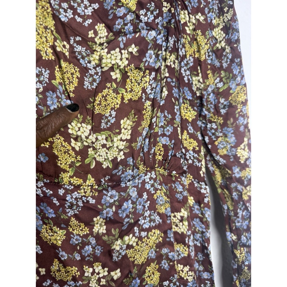$695 Rentrayage Women's Brown Floral Ruched Baby Cleo Dress Size 6 - Picture 6 of 15